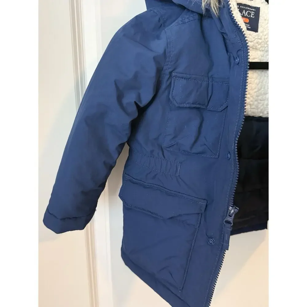 Children’s Place Navy Faux Fur Hooded Puffer Jacket Size XS 4
